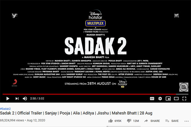 ‘Sadak 2’ Ends Up Being The Most Disliked Trailer!