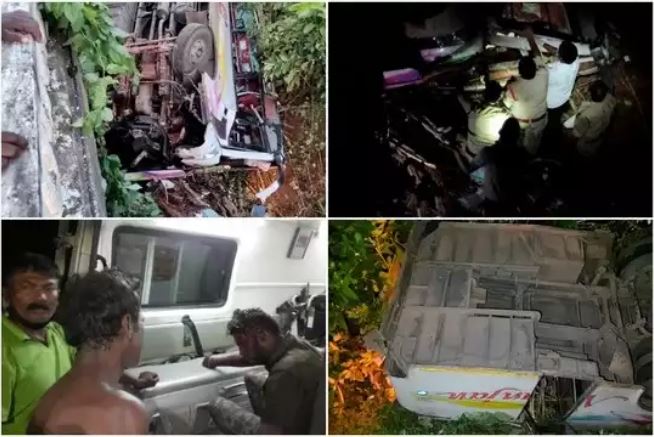 విశాఖలో రోడ్డు ప్రమాదం.. బ్రిడ్జ్‌పై నుంచి కిందపడిన బస్సు