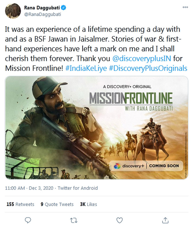 ‘మిషన్ ఫ్రంట్ లైన్’ కోసం బార్డర్ లో BSF జవాన్ గా విధులు నిర్వర్తించిన రానా..!