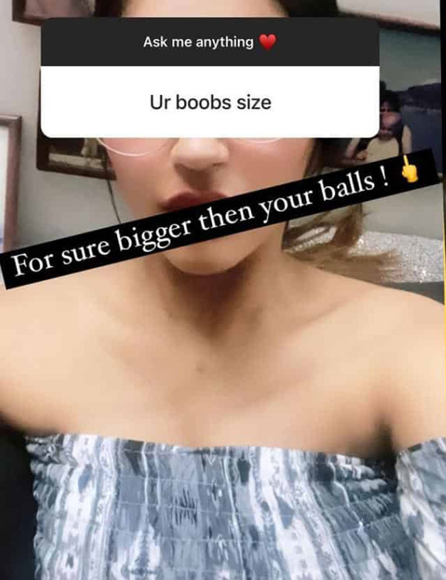 ‘నీ బాల్స్ కంటే నా సైజ్ పెద్దది’.. హీరోయిన్ షాకింగ్ రిప్లై..! ‘నీ బాల్స్ కంటే నా సైజ్ పెద్దది’.. హీరోయిన్ షాకింగ్ రిప్లై..!